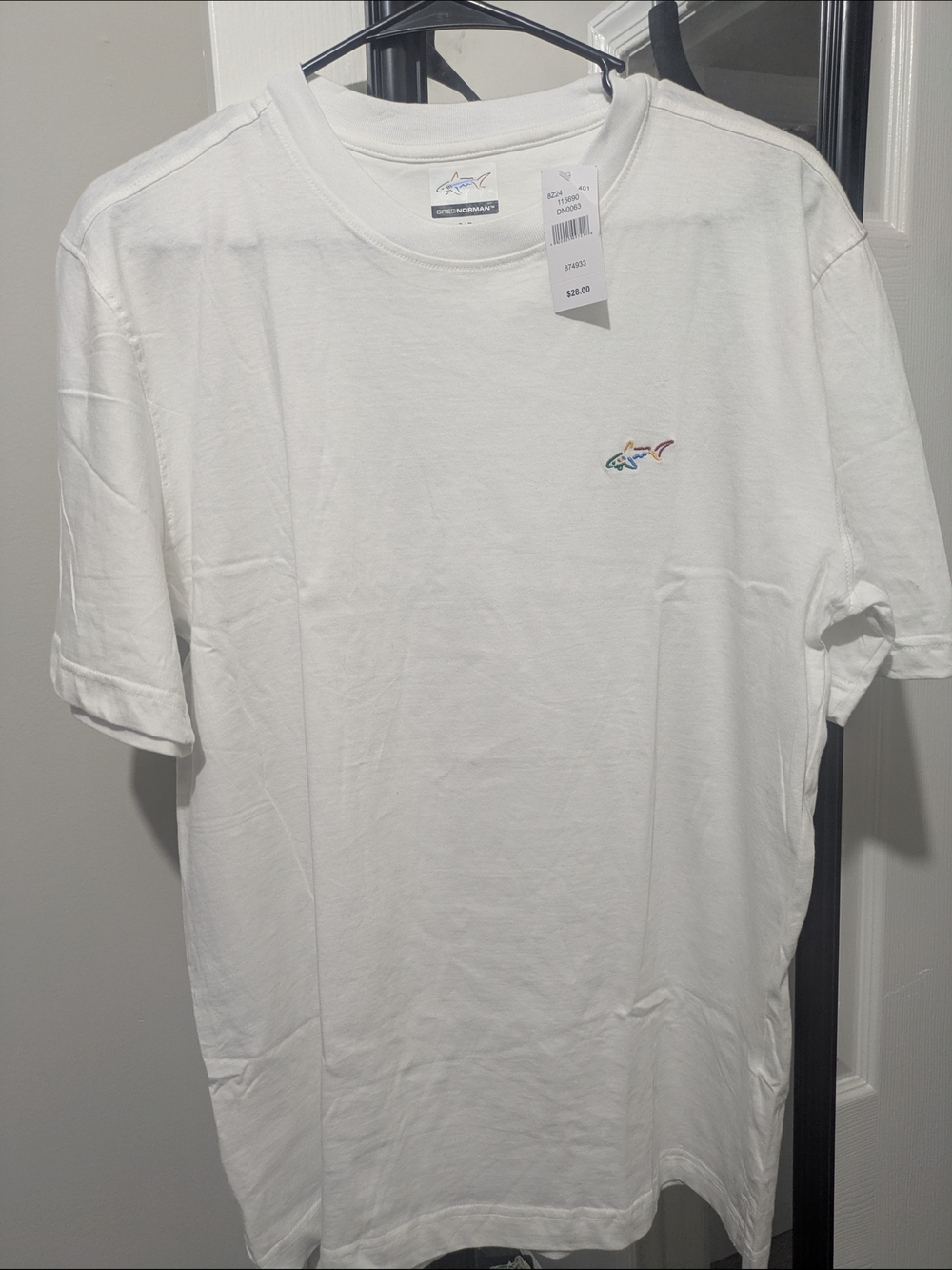 Greg Norman Collection White Short-Sleeve Tee with Multicolor Shark Logo